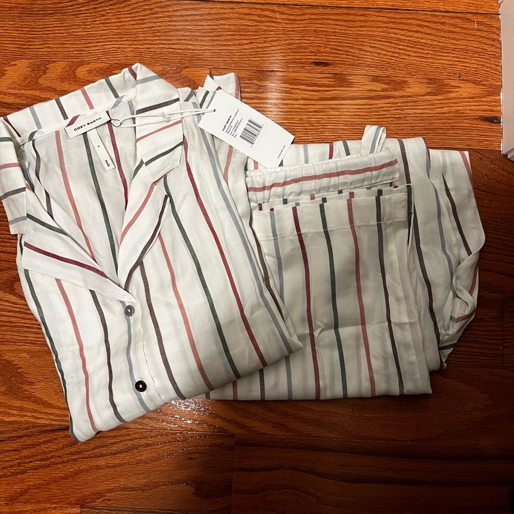 Cozy earth woven striped pajama set L new